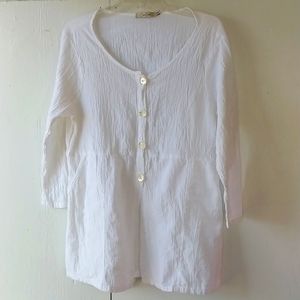 White Linen Long Sleeve Tunic Button Up Top SZ M